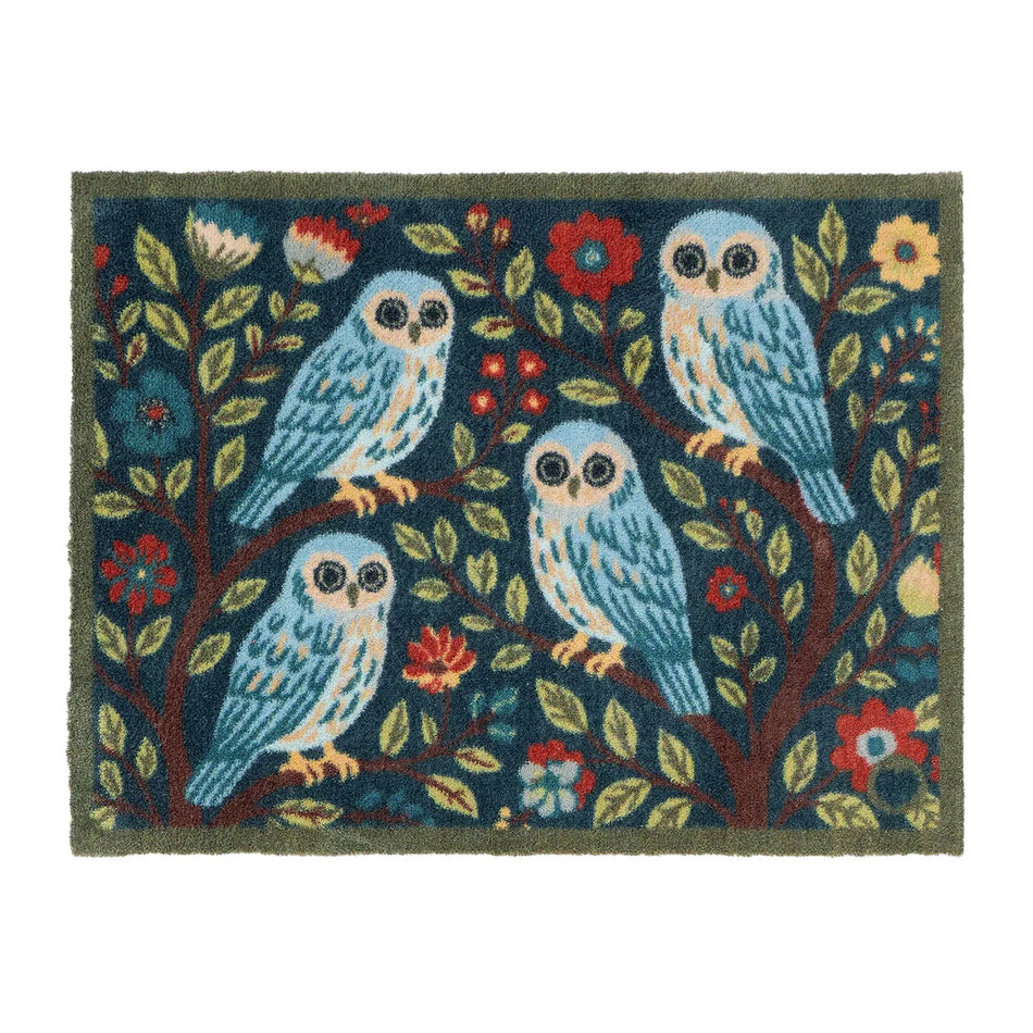 Hug Rug Alisons Owl eco mat with blue owls on branches