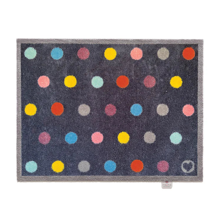Hug Rug Bright Spot 1 doormat with multicoloured dots on navy