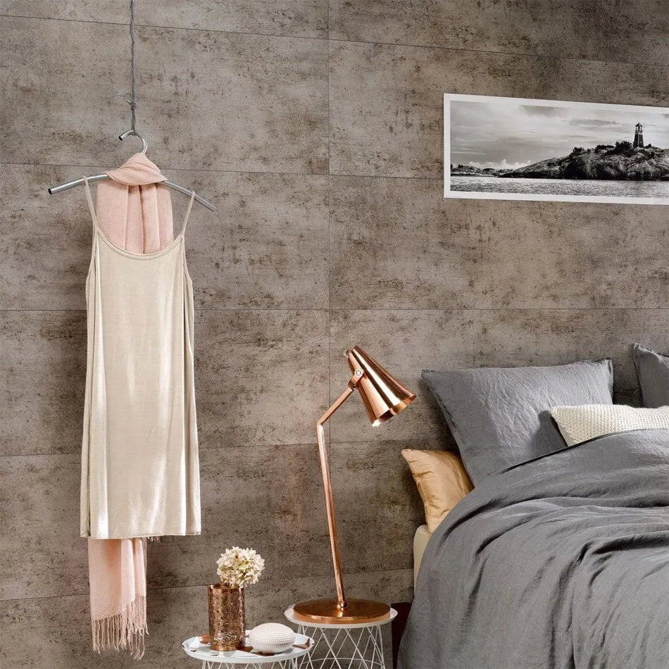 Dumawall+ Dark Cement Wall Tile 65x37.5cm – Waterproof Dark Grey Concrete-Effect PVC Panel