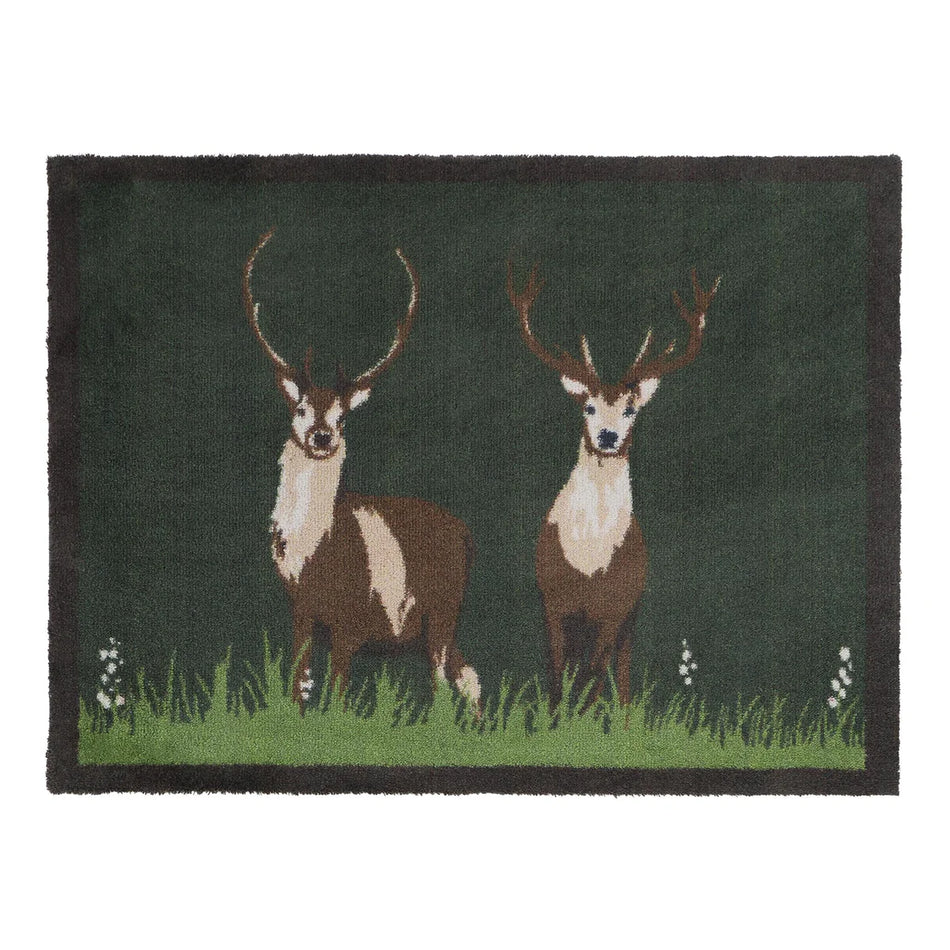 Hug Rug Green Deer doormat with two stag illustrations