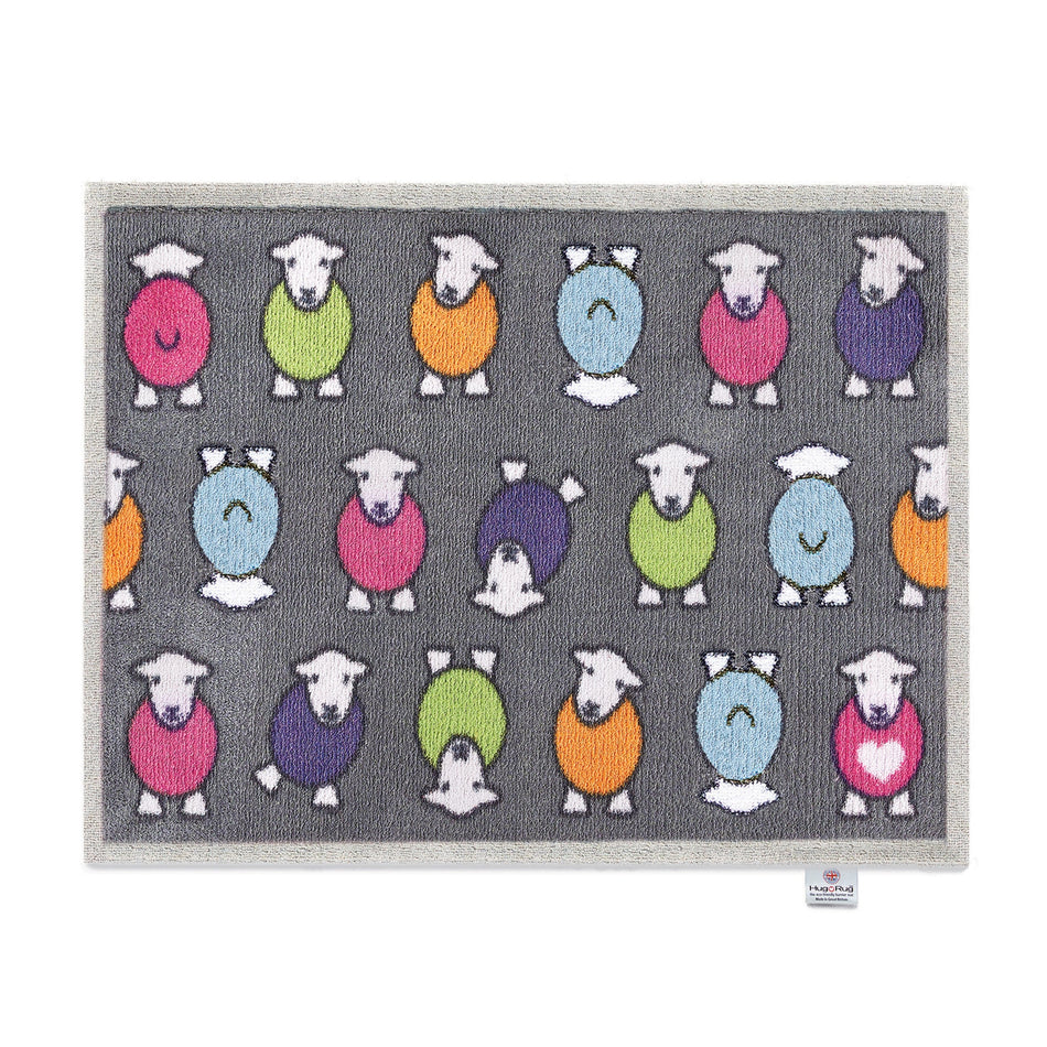 Hug Rug Marra Grey Herdy Doormat with Multi-Coloured Sheep
