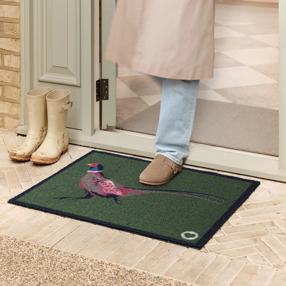 Hug Rug Outdoor Pheasant Green Eco Doormat with bird design