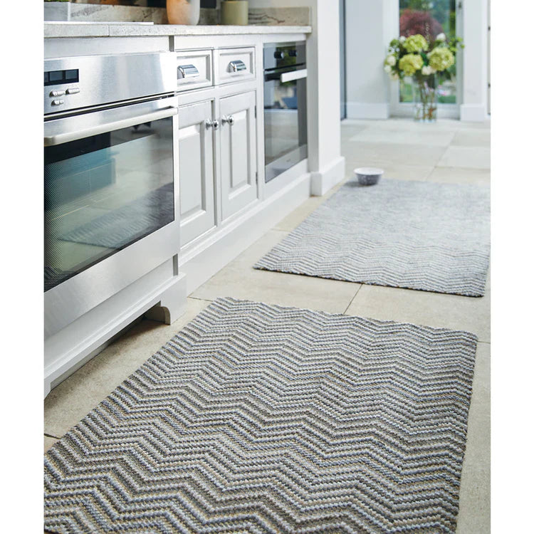 Hug Rug Portland Zigzag – Eco-Friendly Zigzag Doormat in Soft Blue & Beige