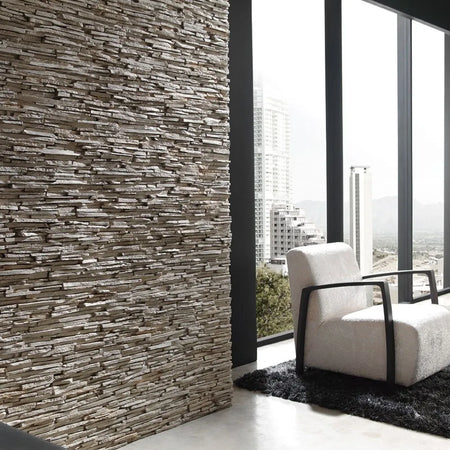 Alpes Slate Italian White Stone Panels used as a feature wall in a modern living space
