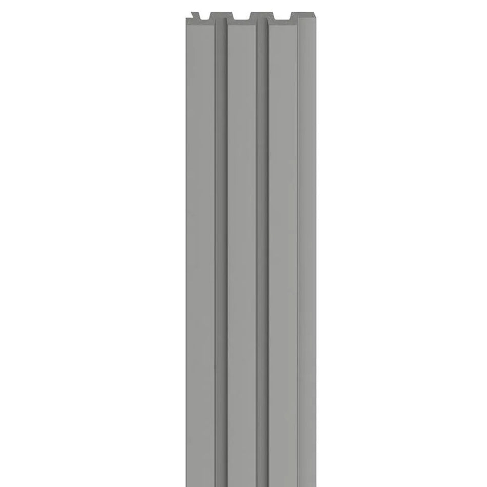decorative vertical slat panel in soft grey