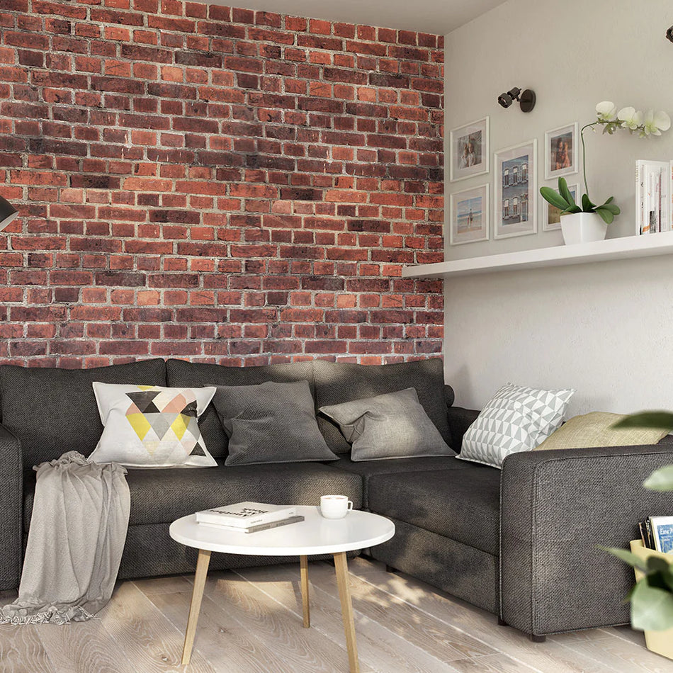 "Vox Motivo Red Brick Panels installed as a feature wall – Ideal for industrial, loft, and rustic-style interiors