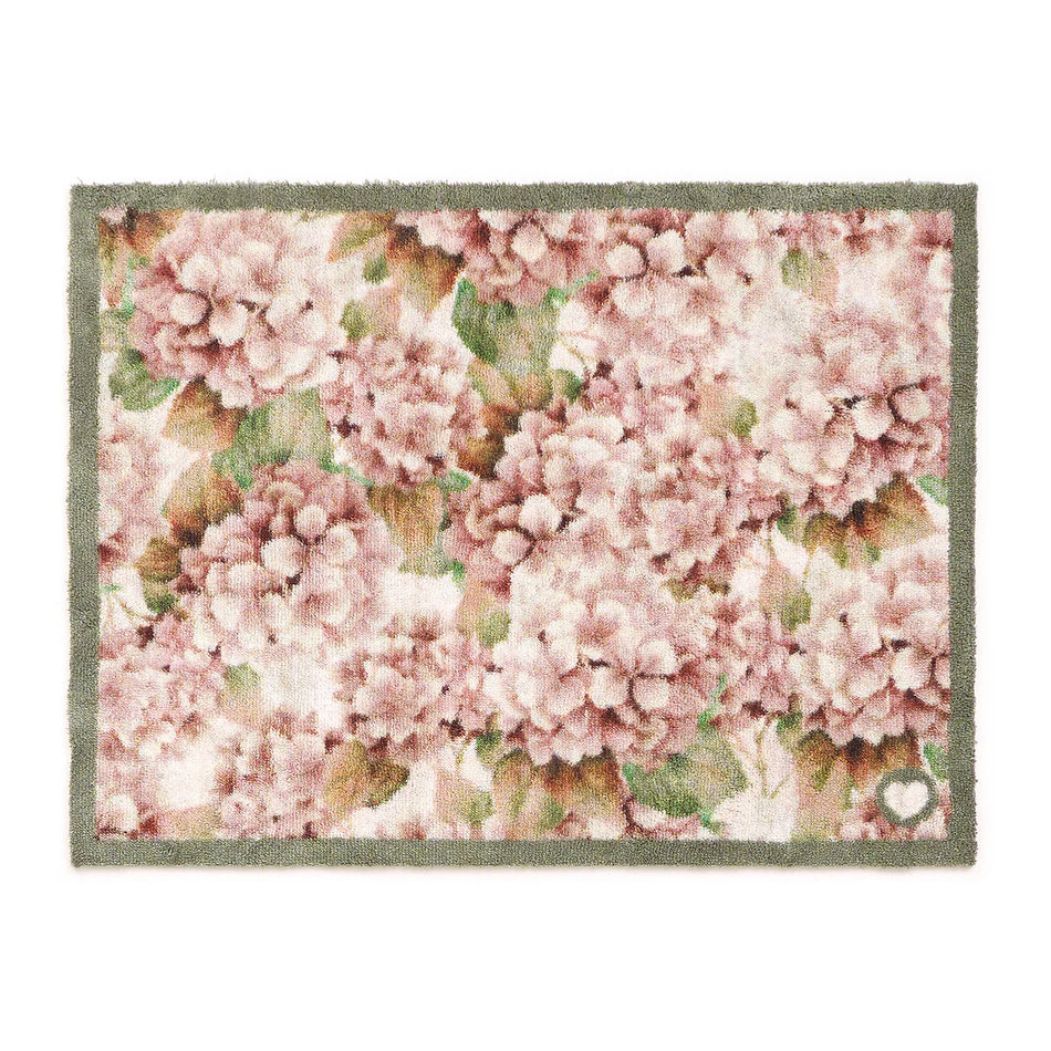 Hug Rug Wild Hydrangea – Botanical Doormat with Rust & Pink Flowers