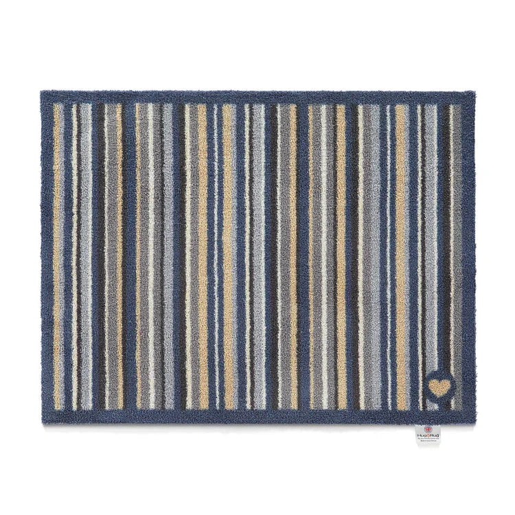 Hug Rug Stripe 88 doormat with blue, grey, and beige stripes
