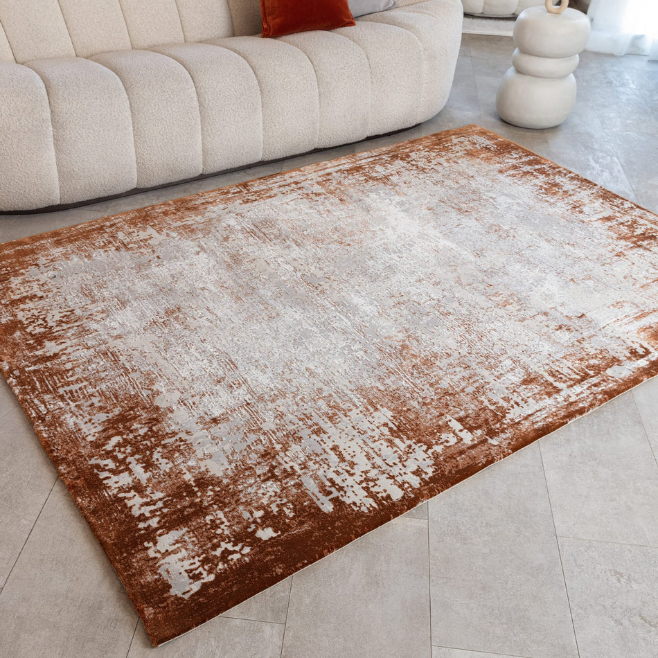 Runner size Kuza terracotta rug in hallway
