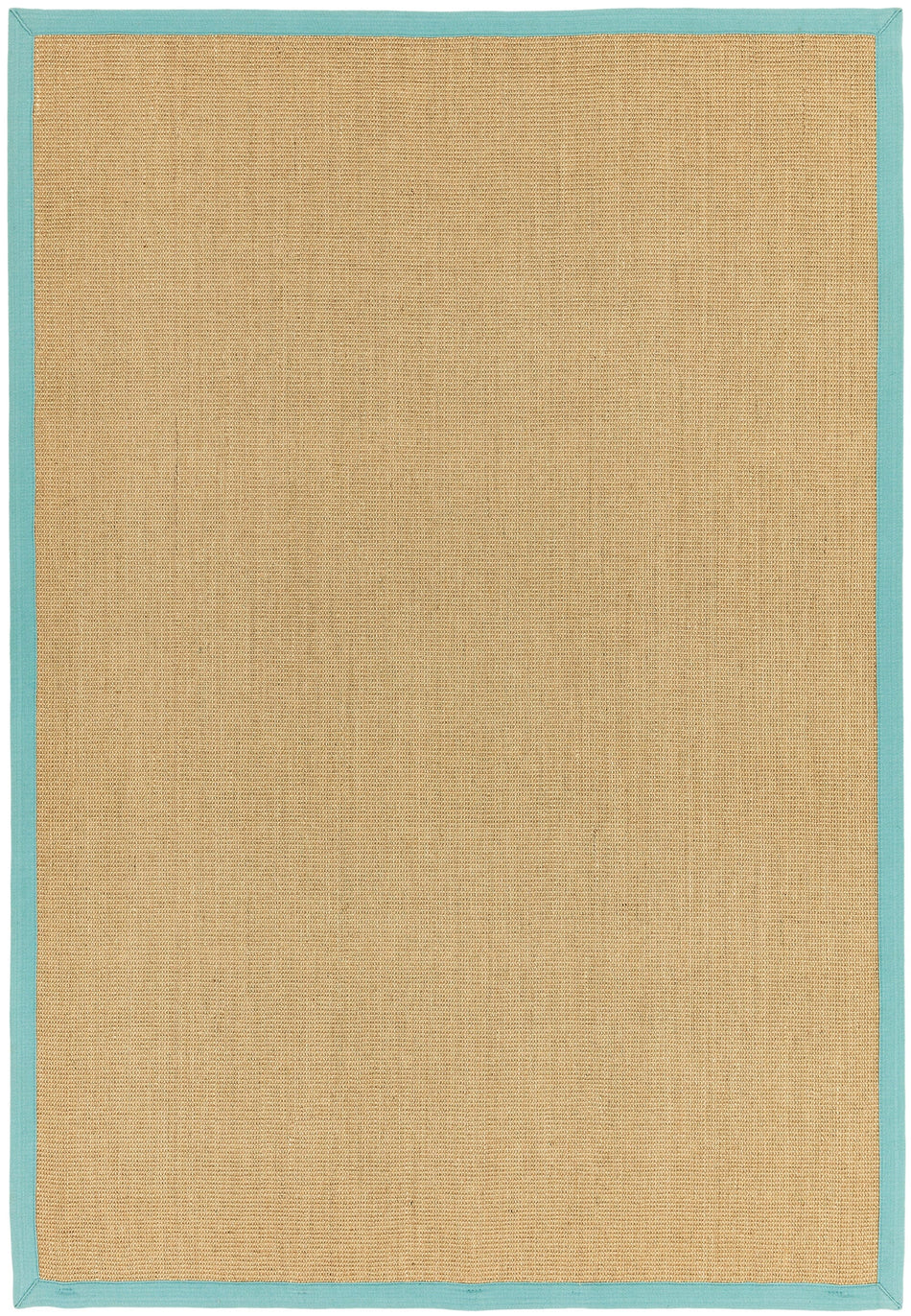 Flatweave sisal rug with linen centre and aqua edge