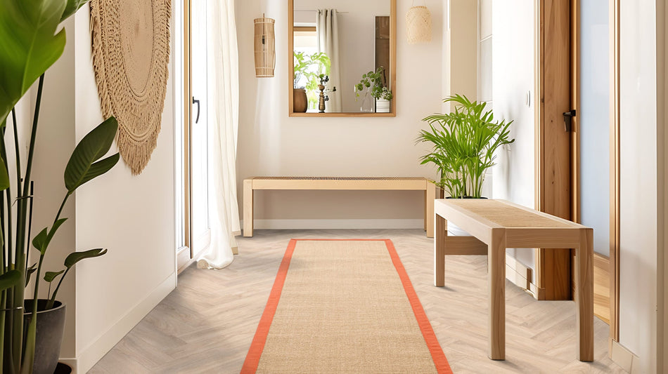 Asiatic sisal rug with orange edge styled in modern hallway
