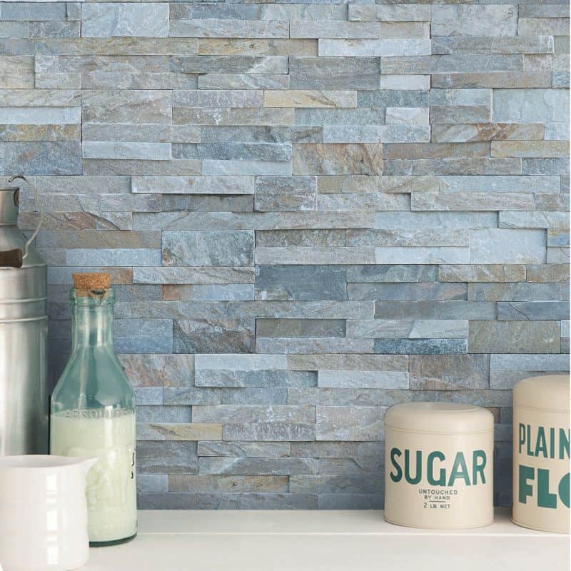 Vox Vilo Blue Brick Effect Panels installed as a feature wall – Ideal for living rooms, kitchens, and commercial spaces
