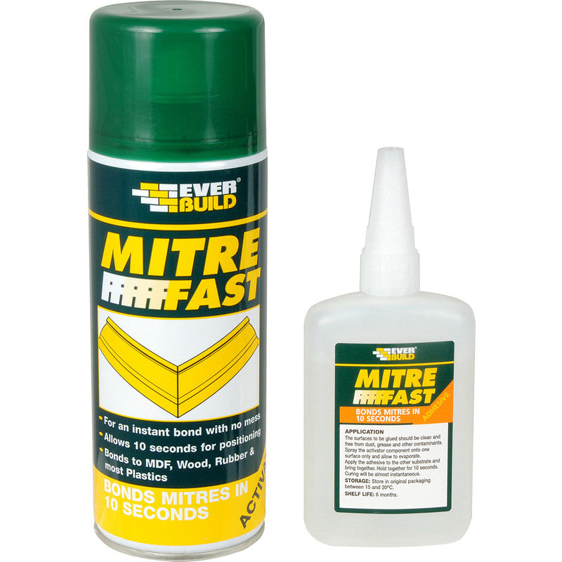 Mitre Adhesive applied to wooden trim – Instant bonding ideal for skirting, cornices, and decorative mouldings