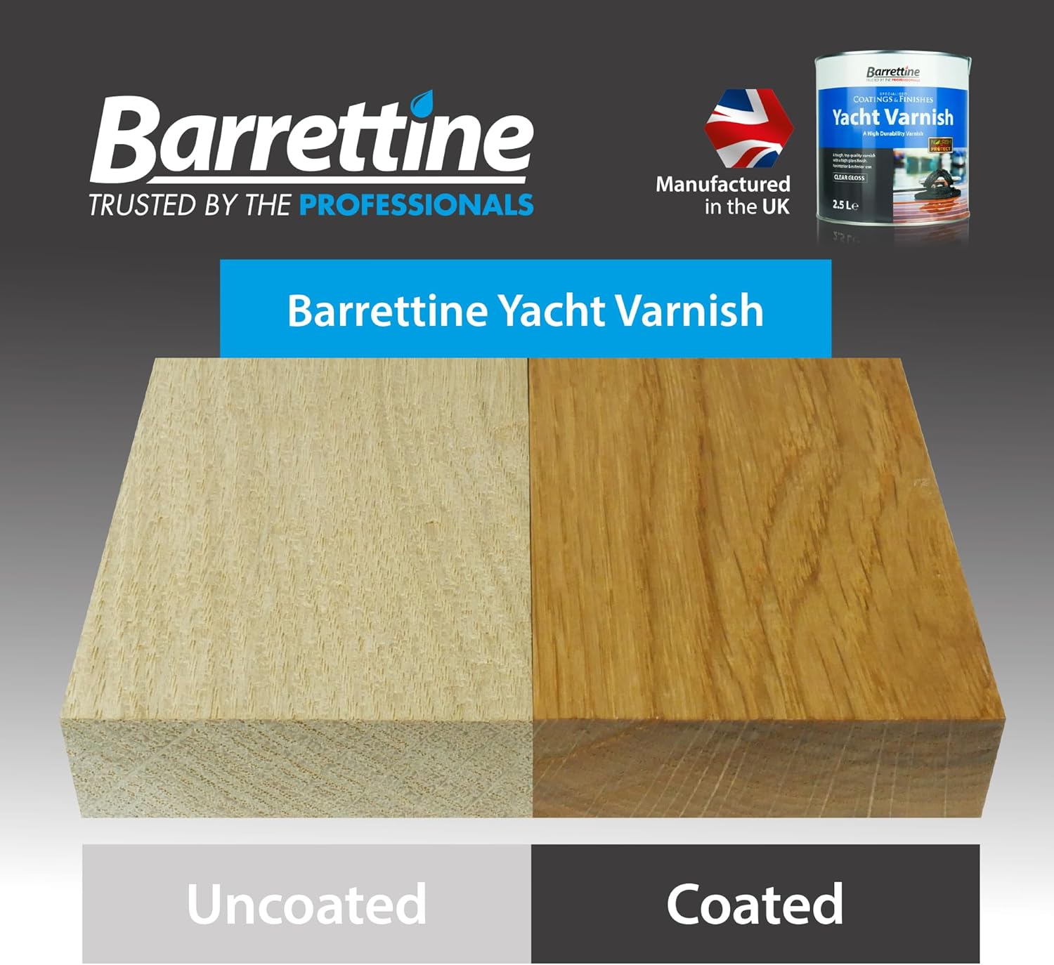 Close-up of Barrettine Yacht Varnish high gloss finish on hardwood