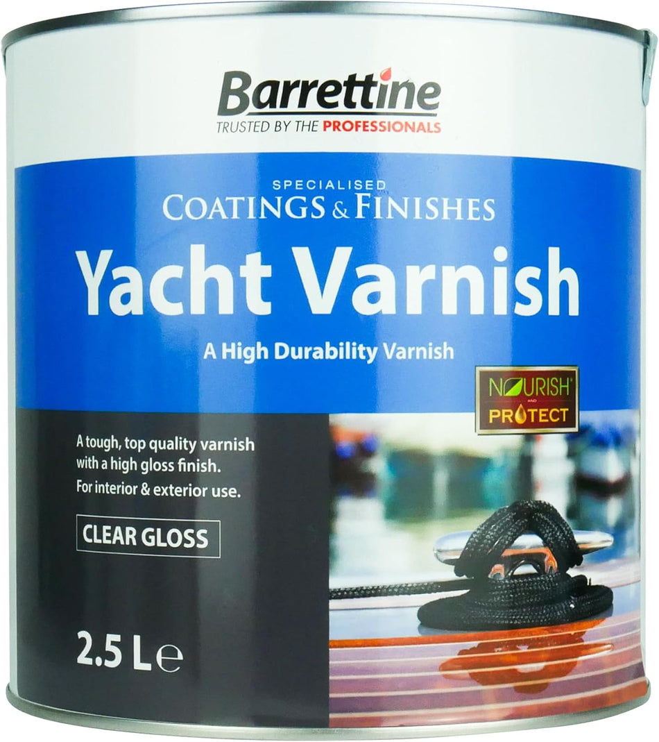 Barrettine Yacht Varnish tin – front view on white background 2.5 litre