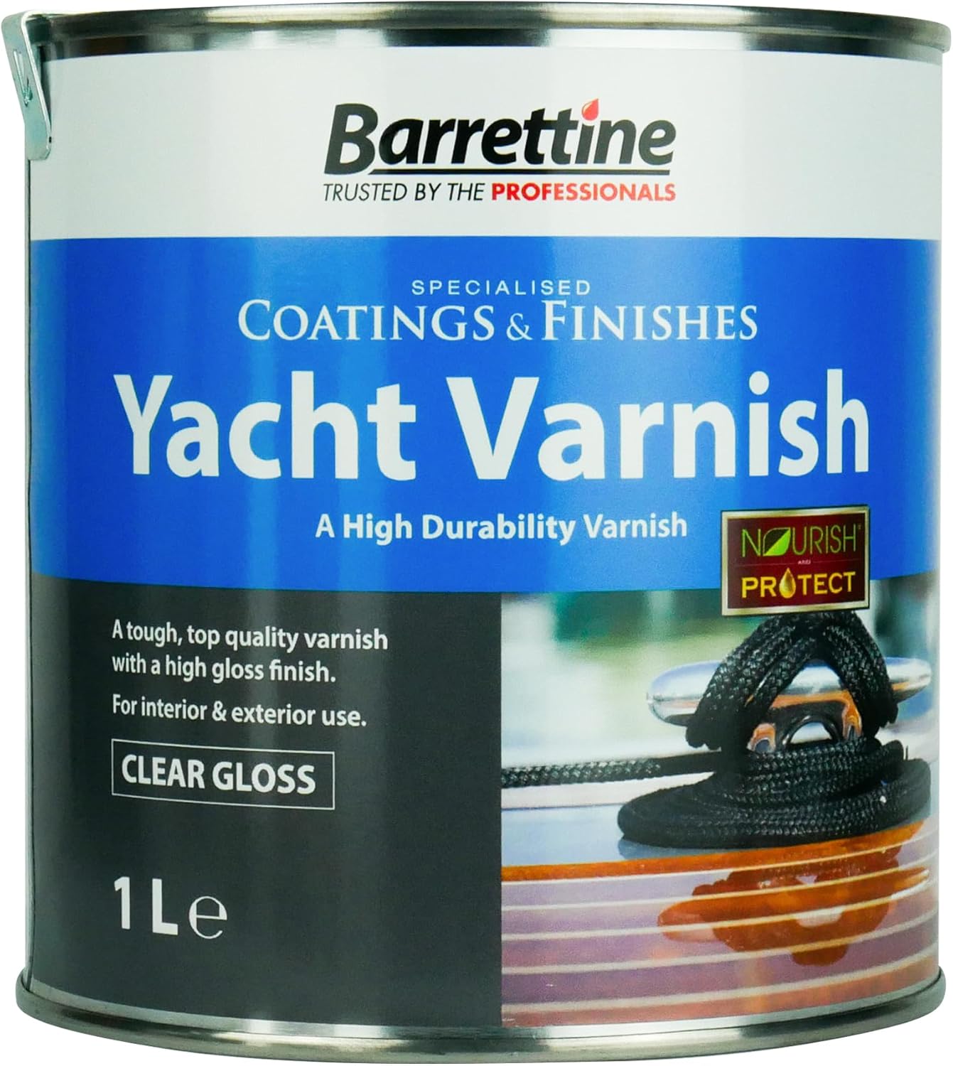 Barrettine Yacht Varnish tin – front view on white background 1 litre