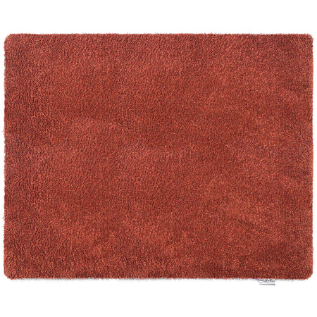 Red shaggy rug on a white background