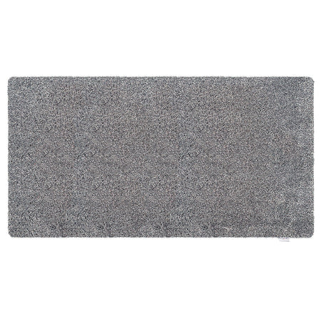 Rectangular gray doormat on a white background