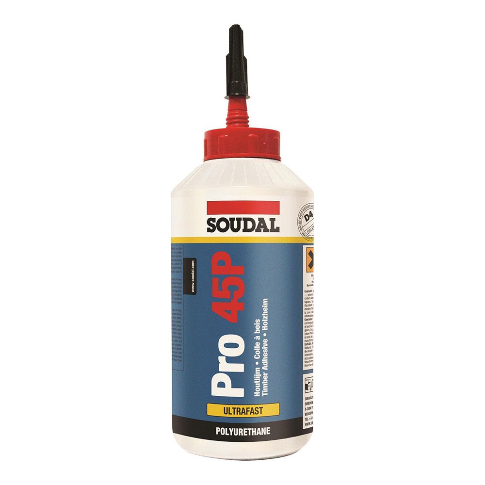 Soudal PRO 45P Fast PU Wood Adhesive 750g – D4 Rated Waterproof Polyurethane Glue for Timber, Joinery, and Construction Projects