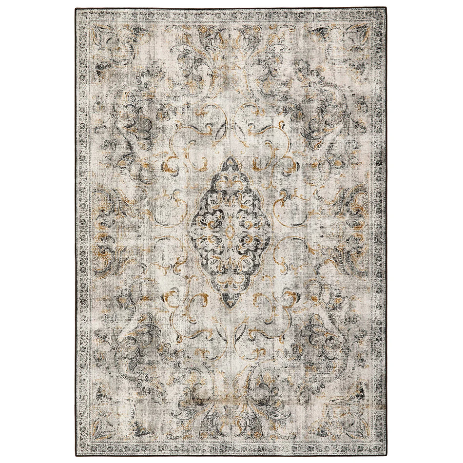 Hug Rug Baroque Eco Washable Rug – Bronzed Grey & Yellow Design