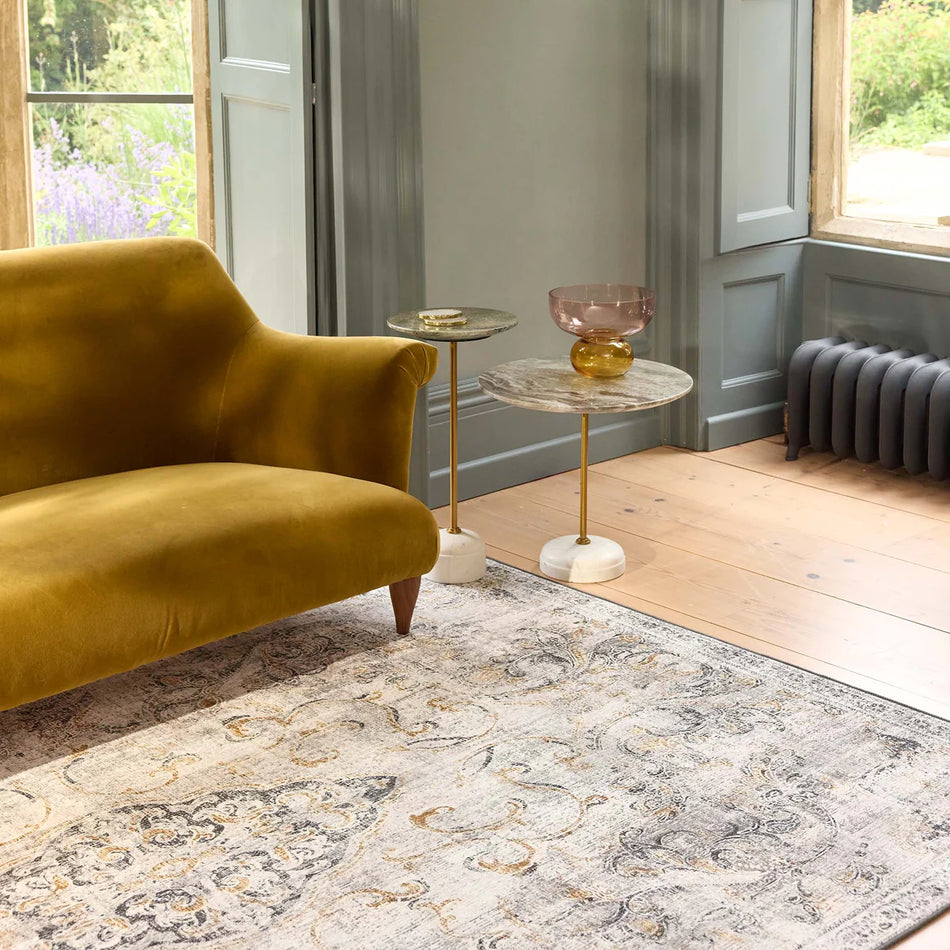 Hug Rug Baroque Eco Washable Rug – Bronzed Grey & Yellow Design