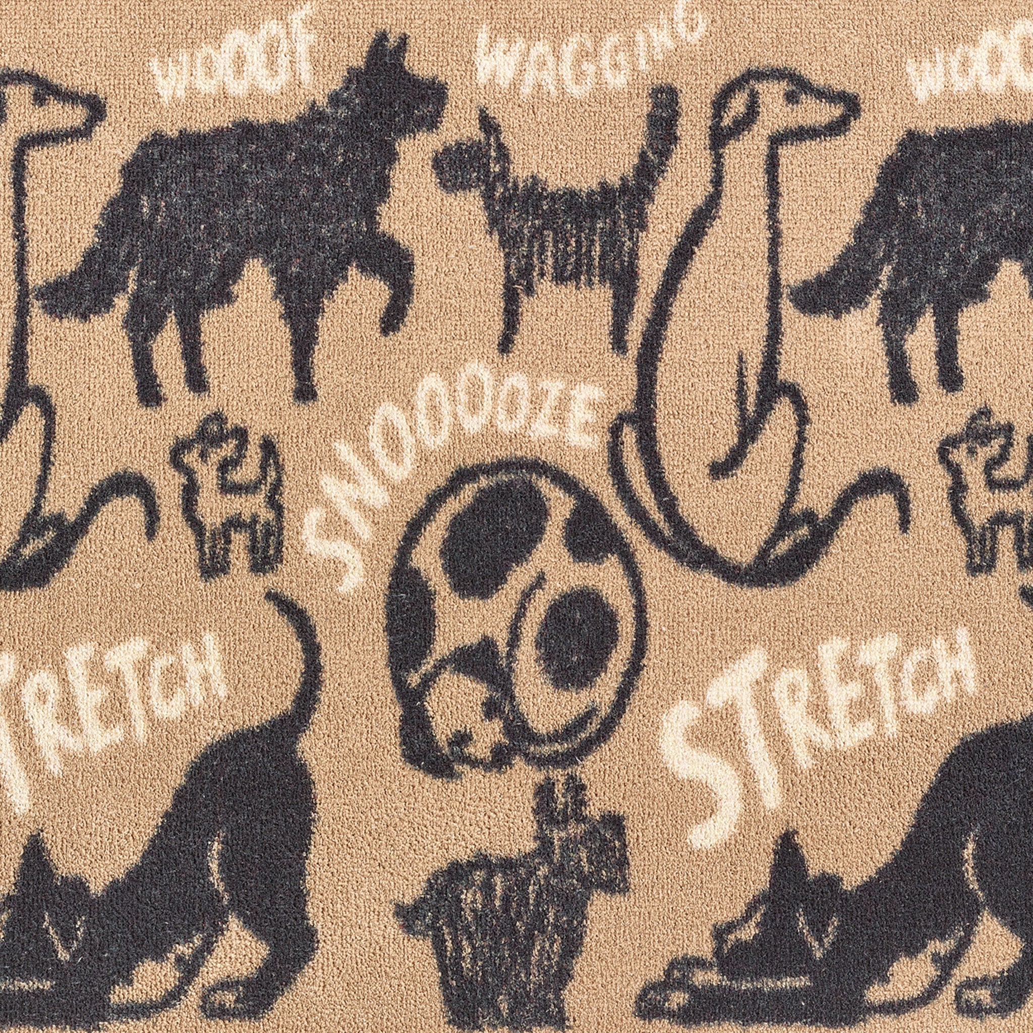 Pattern of black dogs and text on a beige background