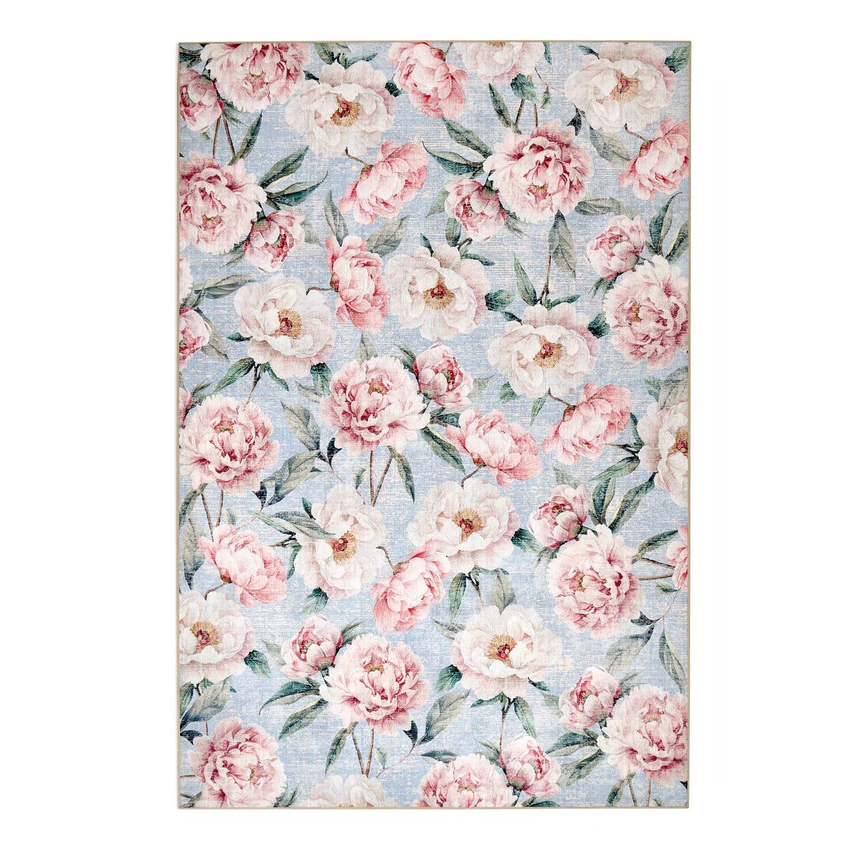 Hug Rug Blooming Peonies Blue Eco Washable Rug full view

