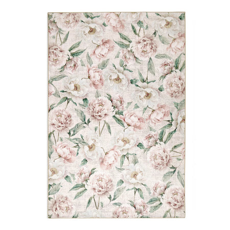 Blooming Peonies Pink rug with floral print

