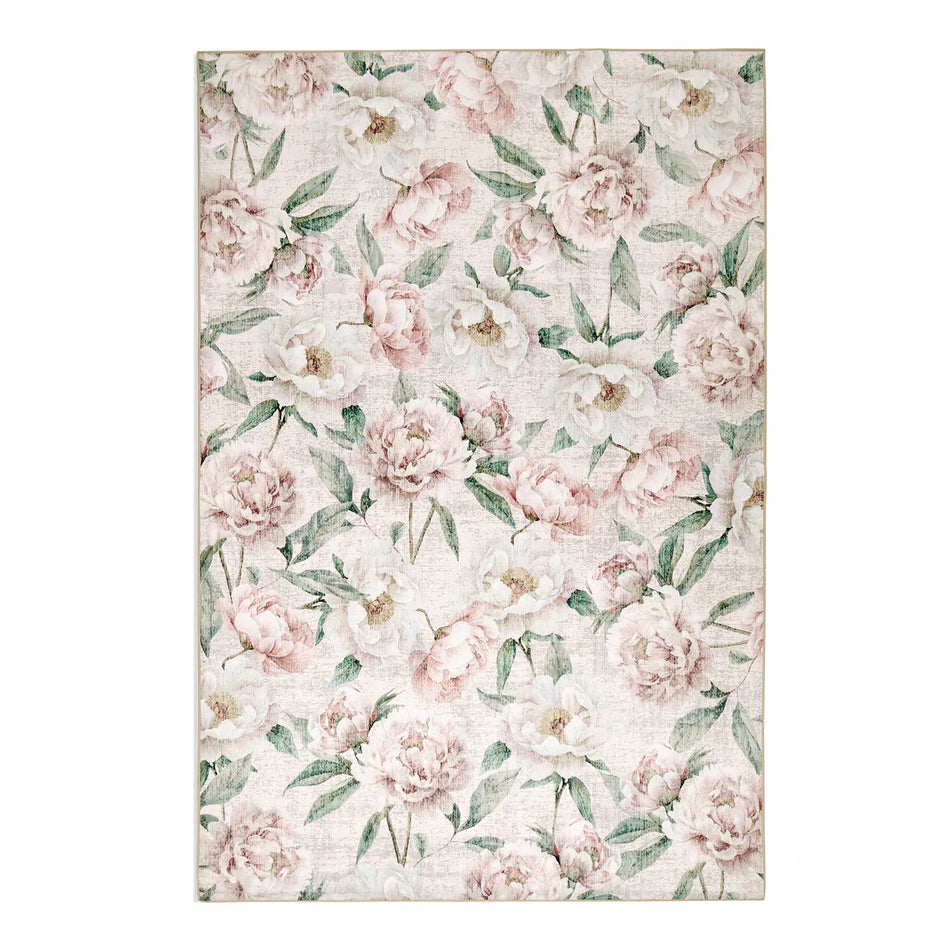 Blooming Peonies Pink rug with floral print

