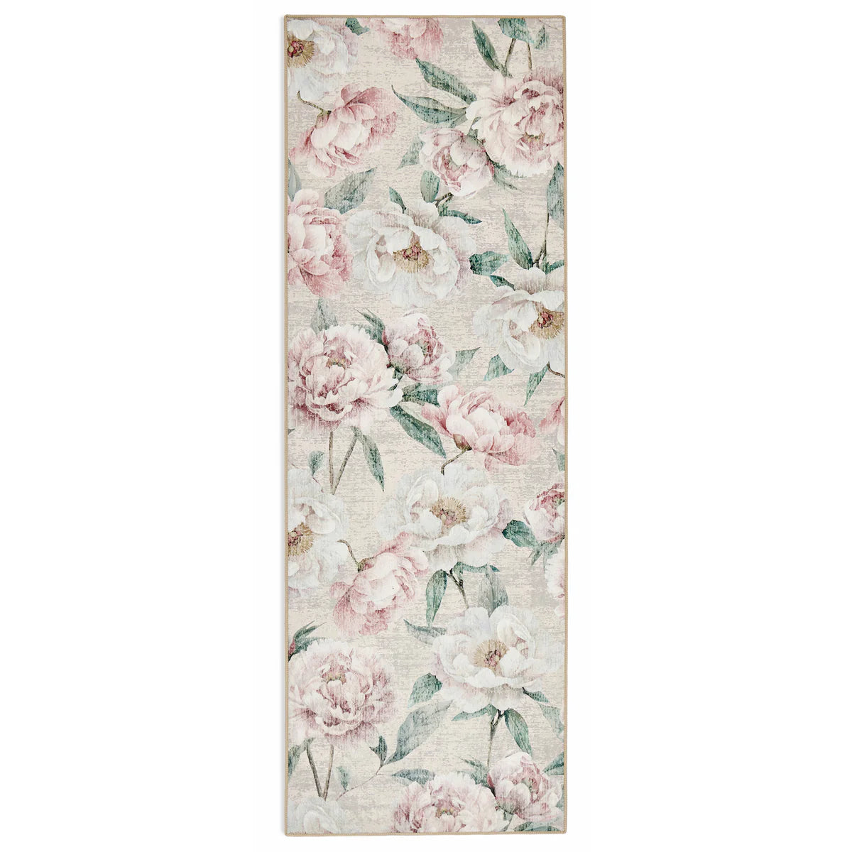 Blooming Peonies Pink rug runner with floral print 