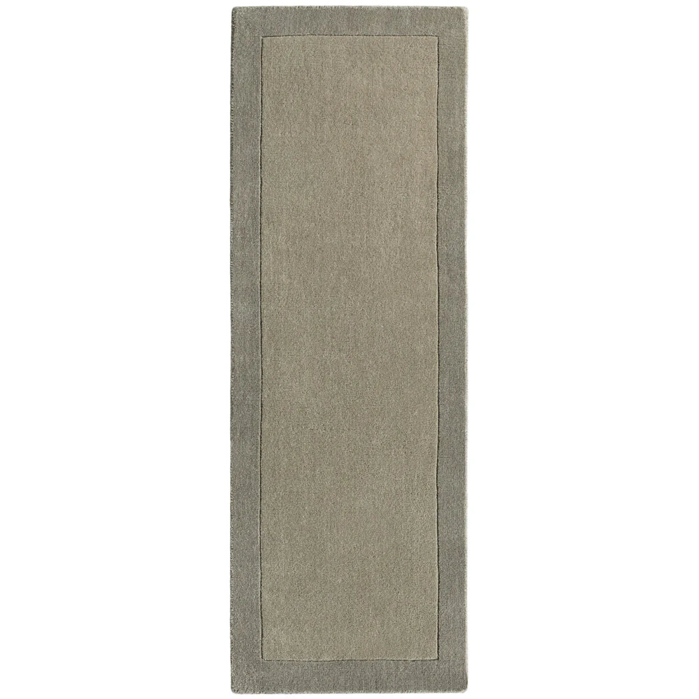 Hand loom woven 100% wool runner with soft taupe border