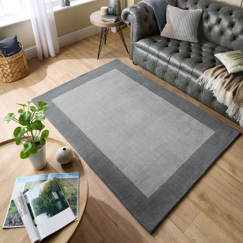 Origins Borders Grey Rug – 100% Wool Hand Loom Woven Rug