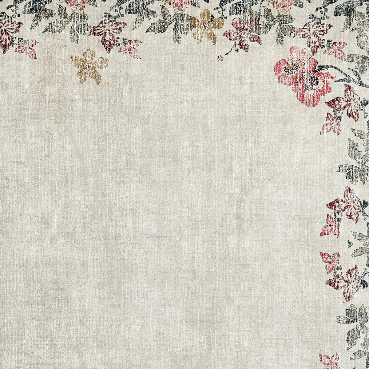 Floral border design on a textured beige background