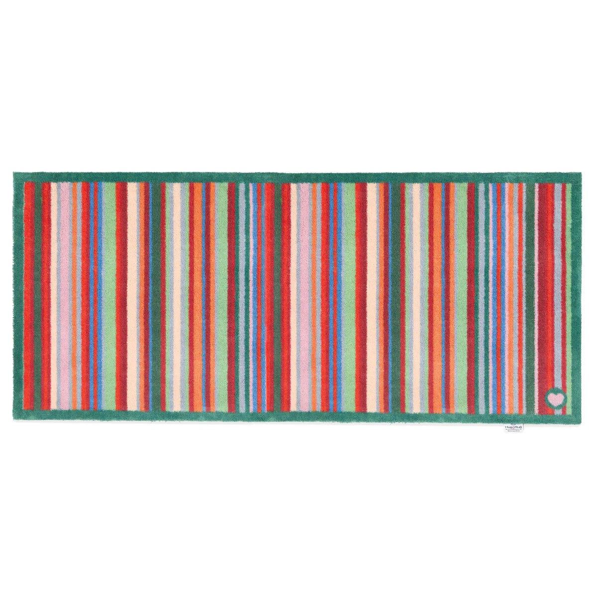 Hug Rug Bright Green Stripe runner with green, red, and orange tones


