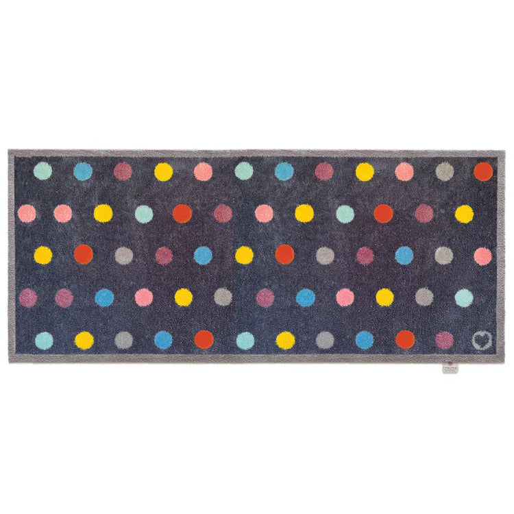Hug Rug Bright Spot 1 runner with multicoloured dots on navy

