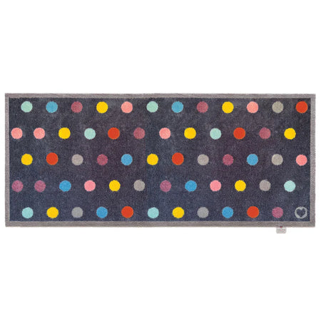 Hug Rug Bright Spot 1 runner with multicoloured dots on navy

