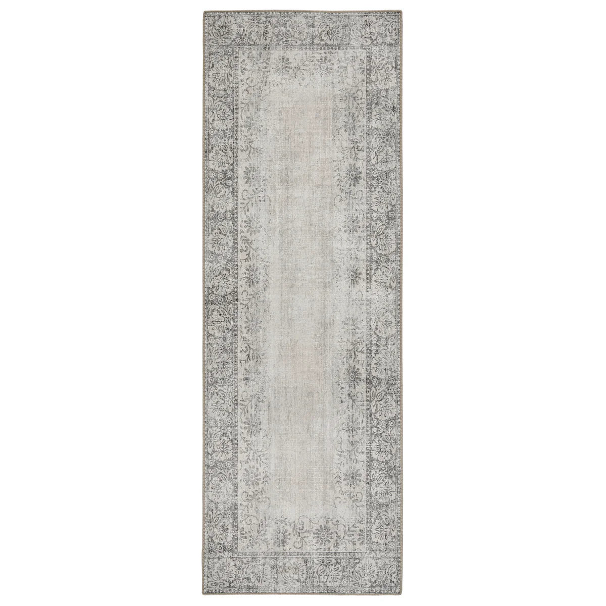 Brocade Border Eco Washable Rug runner with ornate floral frame

