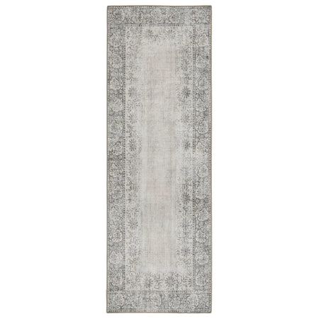 Brocade Border Eco Washable Rug runner with ornate floral frame

