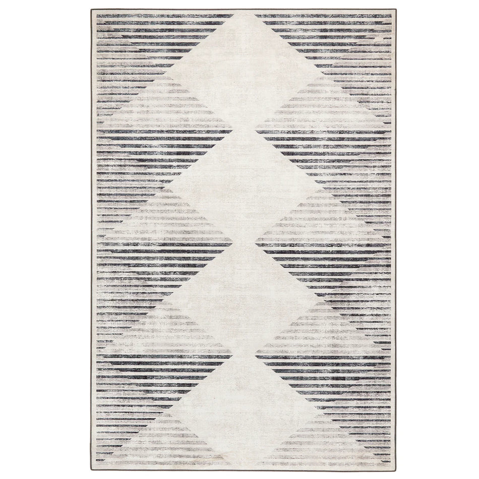 Chevron Charcoal Eco Washable Rug with striped pattern