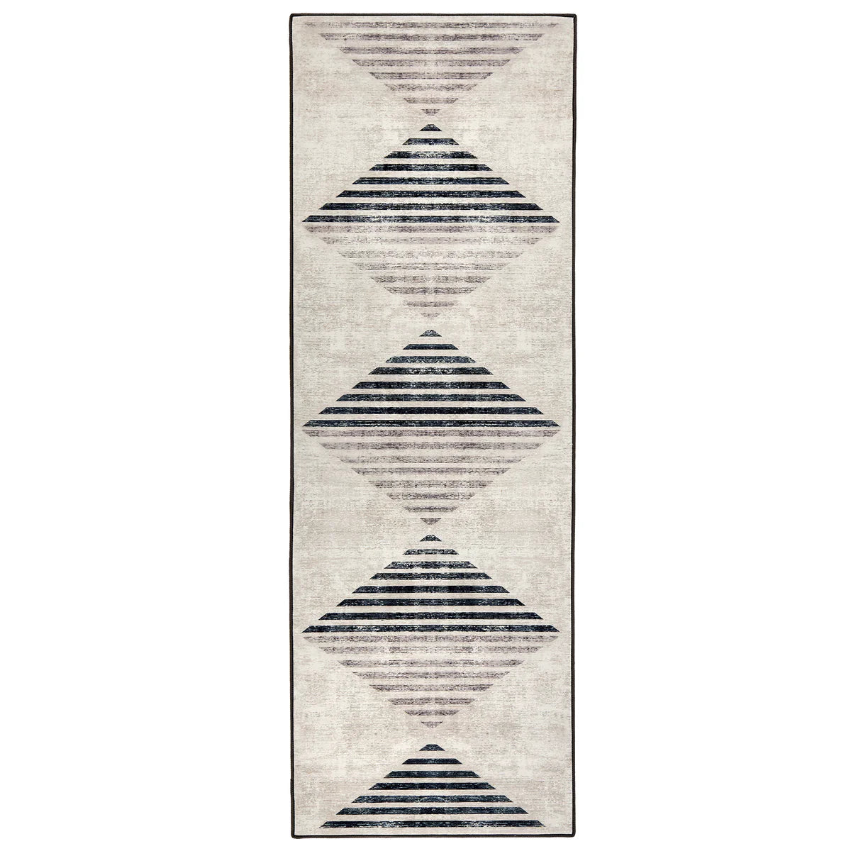 Chevron Charcoal Eco Washable Rug runner with striped pattern