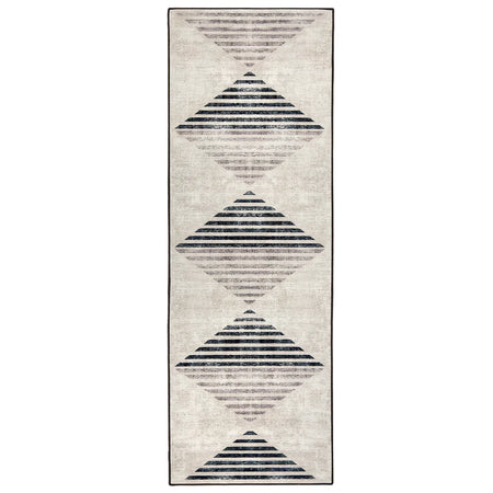 Chevron Charcoal Eco Washable Rug runner with striped pattern