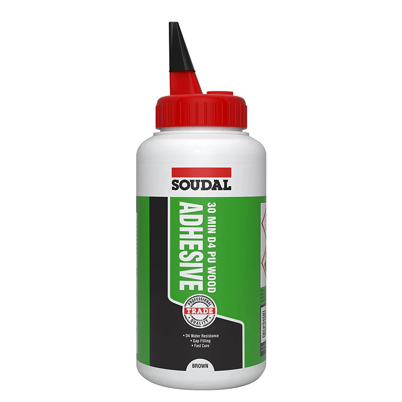 Applying Soudal PU Wood Adhesive – Ideal for outdoor furniture, window frames, doors, and high-moisture areas with strong waterproof bonding