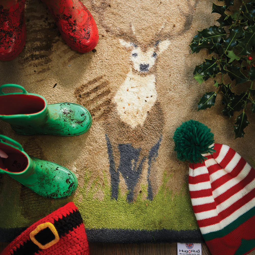 Hug Rug Deer 1 Doormat in a rustic home setting

