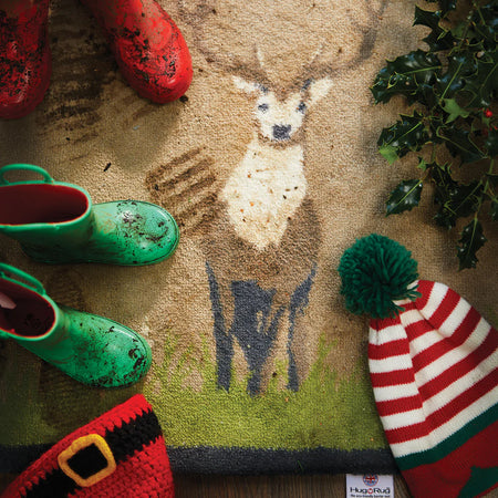Hug Rug Deer 1 Doormat in a rustic home setting

