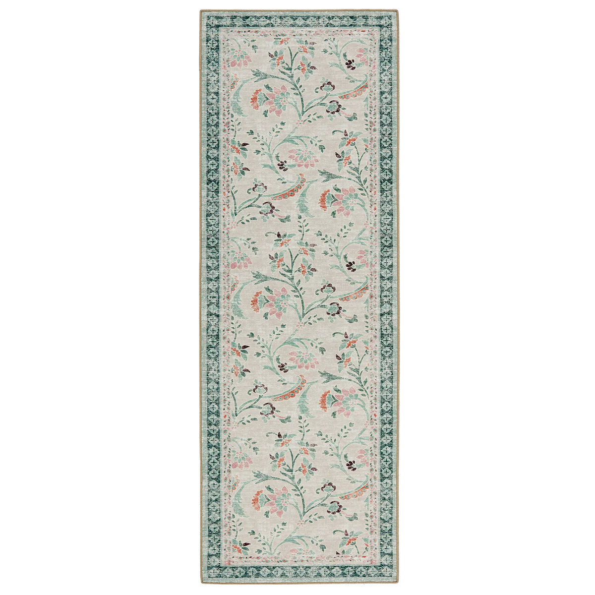 Hug Rug English Floral runner in green and pink vintage style
