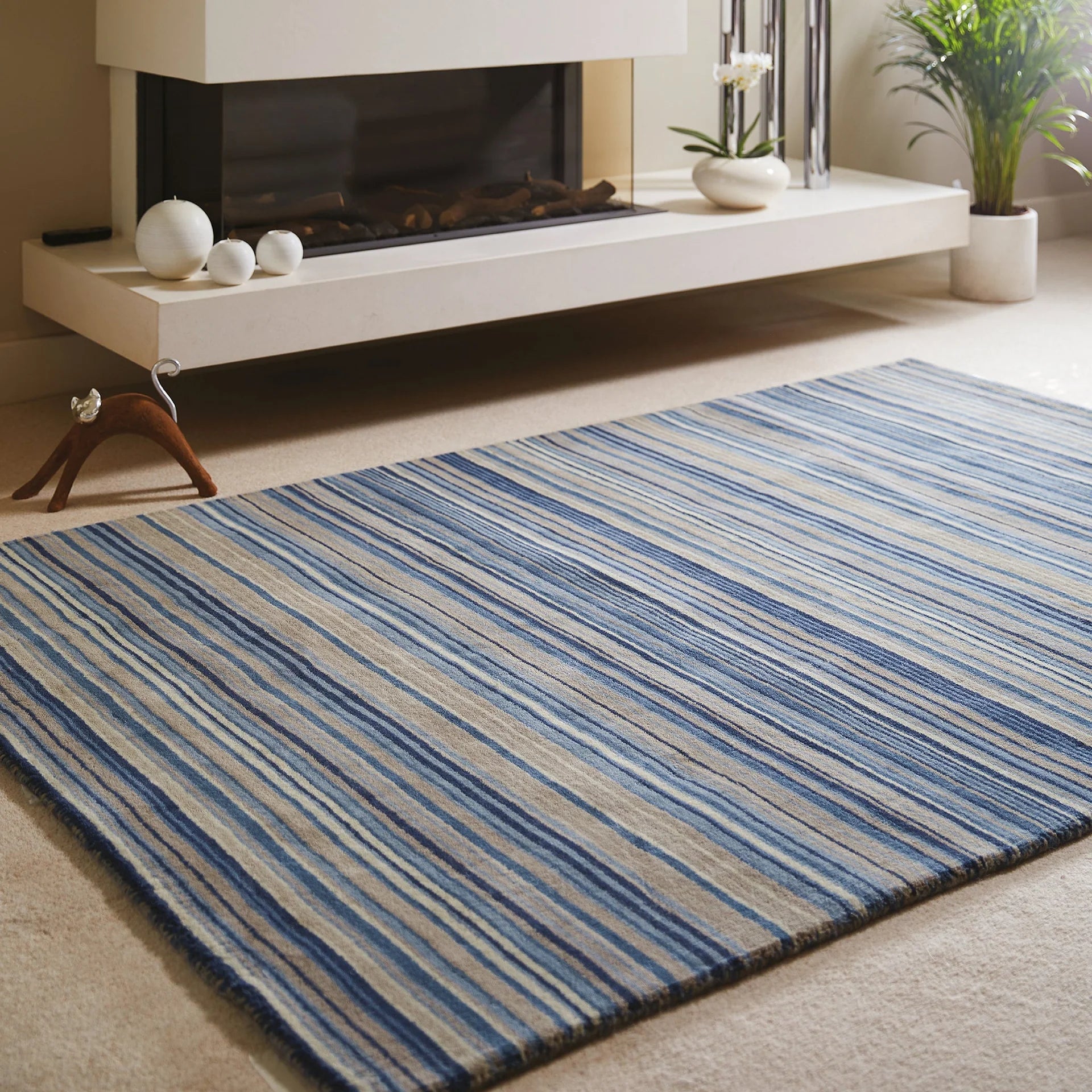 Hug Rug Origins Fine Stripes Blue Beige wool rug