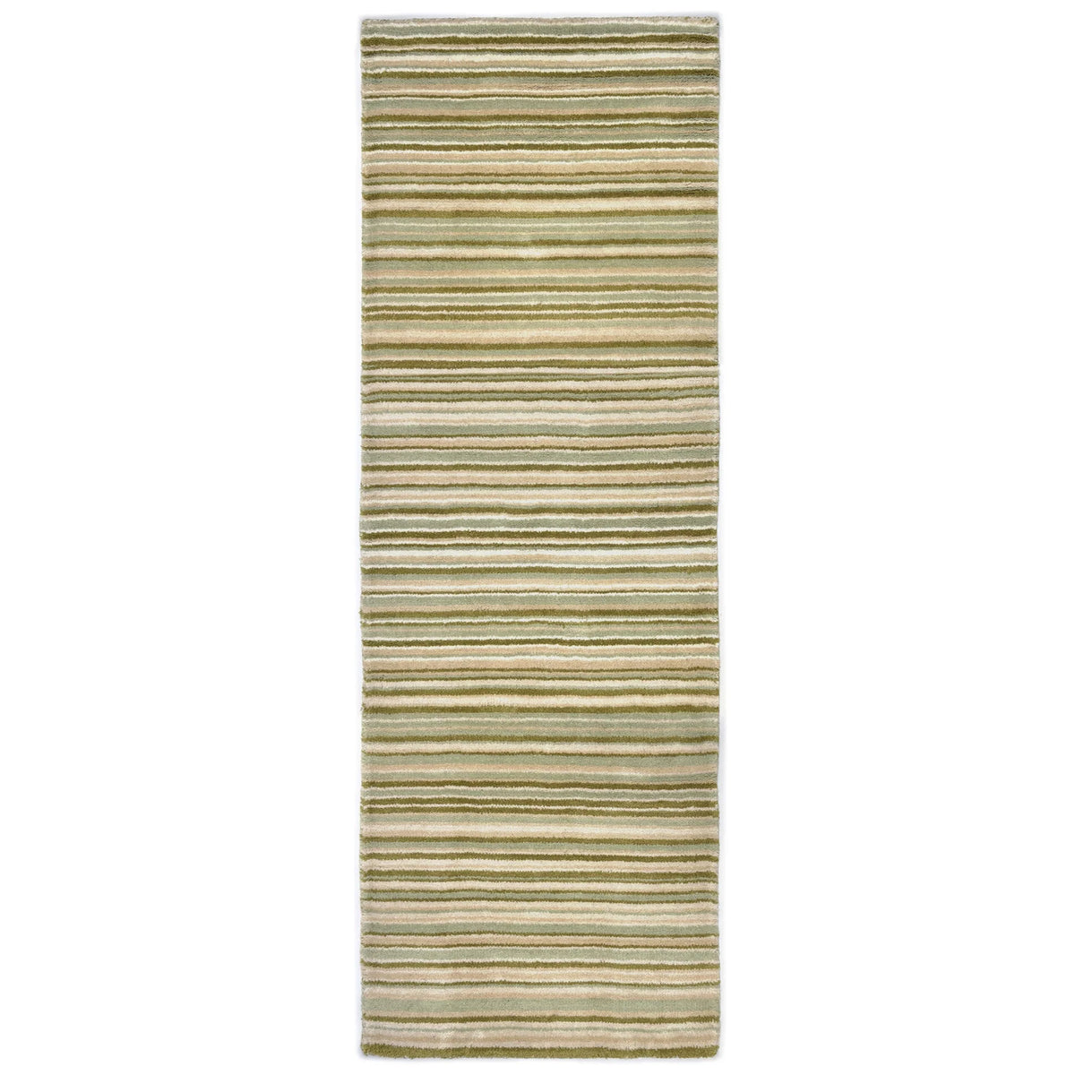 Rectangular green rug runner with wavy pattern on a white background