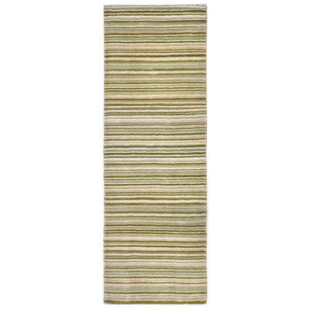 Rectangular green rug runner with wavy pattern on a white background