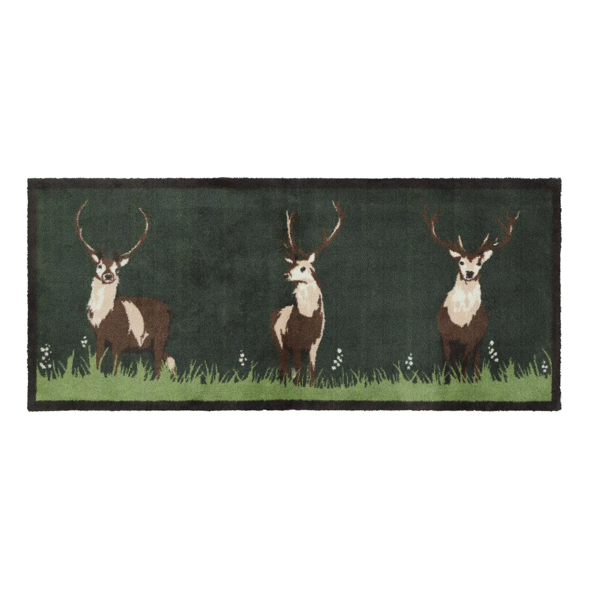 Hug Rug Runner Green Deer doormat with three stags illustrations