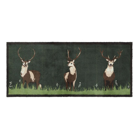 Hug Rug Runner Green Deer doormat with three stags illustrations